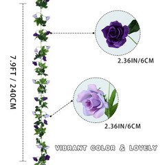 Floweroyal 2 Pack Artificial Flower Garlands 15.8FT Fake Rose 2pcs, Purple