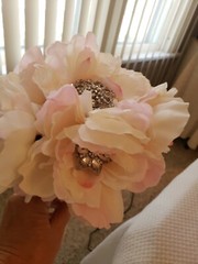 9” Wedding Brooch Bouquet Rhinestone Gem Bridal Satin Rose Peonies Flower Faux