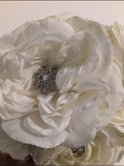 Artificial Bridal Bouquet – White Peony with Sparkles & Navy Blue Ribbon Handle