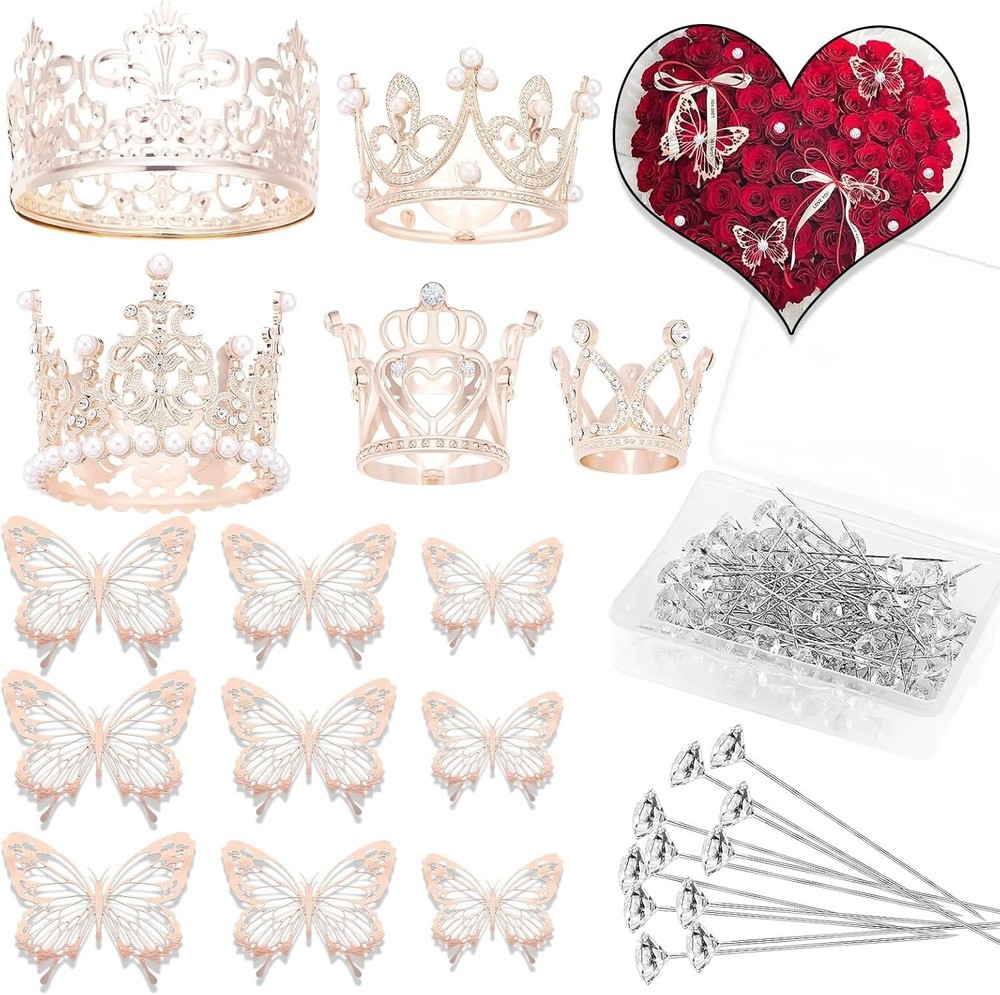 Flower Bouquet Accessories & Crowns for Flower Bouquets, Including 5 Pcs Cake Mi