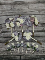 12 Piece Wedding Bouquet Set, Purple, Ivory, Rose, Peony, Vintage Style Bouquets
