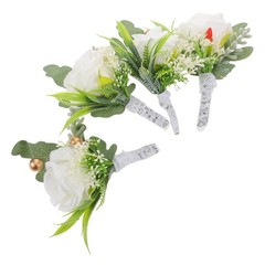 4 PCS Wedding Lapel Corsage Best Man Boutonniere Fake Flower Brooch
