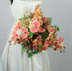 Peach Orchid Garden Flower Faux Wedding Bouquet