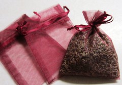 Set of 4 Lavender Sachets made with Burgundy Organza Bags