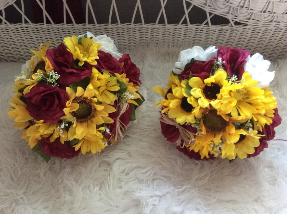 WEDDING FLOWERS BOUQUETS Decorations Sunflowers Burgundy Red SALE thru 9/1