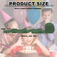 8 Rolls Crepe Paper Streamers 656ft Rainbow Streamers, Green