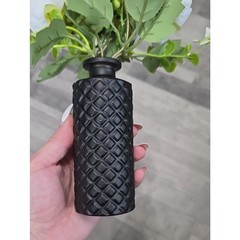 Matte Black Textured Ceramic Bud Vase with White Faux Peony Flowers