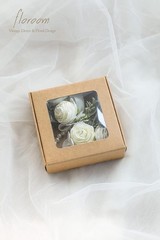 Ivory Rose Wrist Corsage Bracelet Wristlet Band and Men Boutonniere Set for Whit