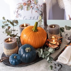 Winlyn 7 Pcs Assorted Sizes Navy Blue Artificial Pumpkins Dark