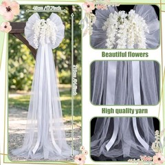 Suncalla 2 Pcs Giant White Wedding Bow Decor with Artificial Flowers Wreath