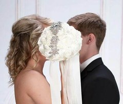 Bridal Bouquet Bride Wedding Ceremony Cream Satin Rose pearls rhinestones