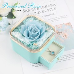 Beferr Gifts for Mom Preserved Real Rose with Necklace Eternal Light Blue