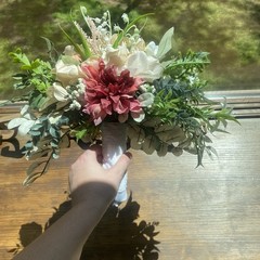 Bridal Wedding Bouquet Hand made Budget Friendly Faux Flowers White Pink Green