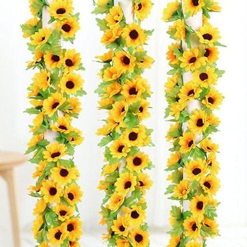 2 Pcs Artificial Sunflower Garland,Sunflower Vine with Leaves,Hanging Garland