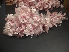 1970s Vintage Silk Wedding Bouquet, 18″ Satin Leaves, Roses, Stephanotis, Pearls