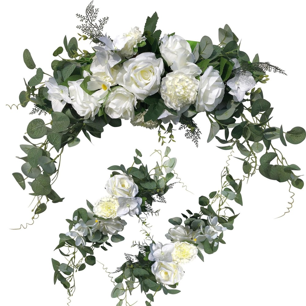 Wedding Arch Flowers,3Pcs Set White Rose Decorative Floral Swags, Artificial …