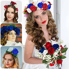 28 Pcs Red White and Blue Flowers, Patriotic Memorial Bouquet Atificial