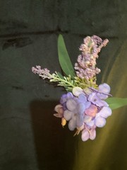 Dusty Purple And Lavender Cascade Style Bouquet With Matching Boutonnière