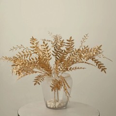 GOLD 2 Metallic 21″ Artificial Fern LEAF Branches Faux Foliage Stems Party Event