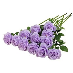 12pcs Roses Artificial Flowers Fake Roses Silk Flowers Roses Light Lavender