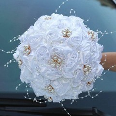 Mini Bridal Bouquet Handmade Satin Rose Round Wedding Bouquet Throw Toss Flower