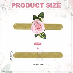 4 Pcs Corsage Wristlet Band, Elastic Wrist Corsage Bracelets Bands, Gold