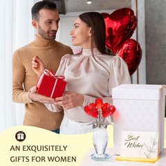 Movdyka Red Rose Crystal Flower Glass Roses Bouquet Gifts for Women Wife