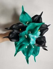 Teal Black Calla Lily Bridal Wedding Bouquet Accessories