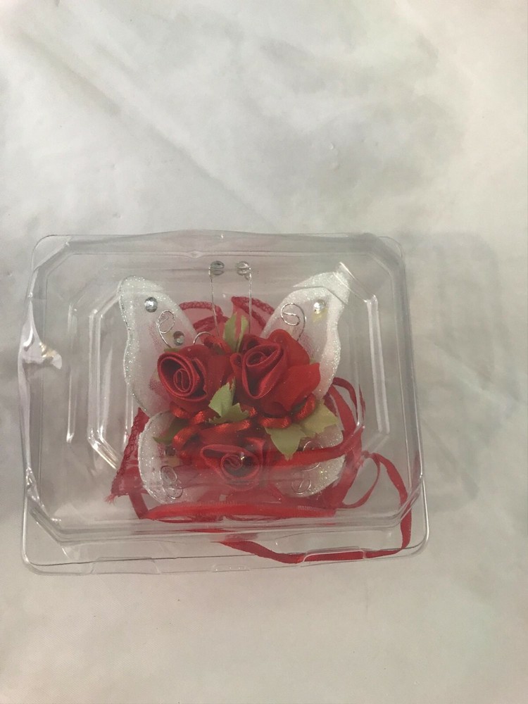 faux floral wrist corsage red white adjustable NIP