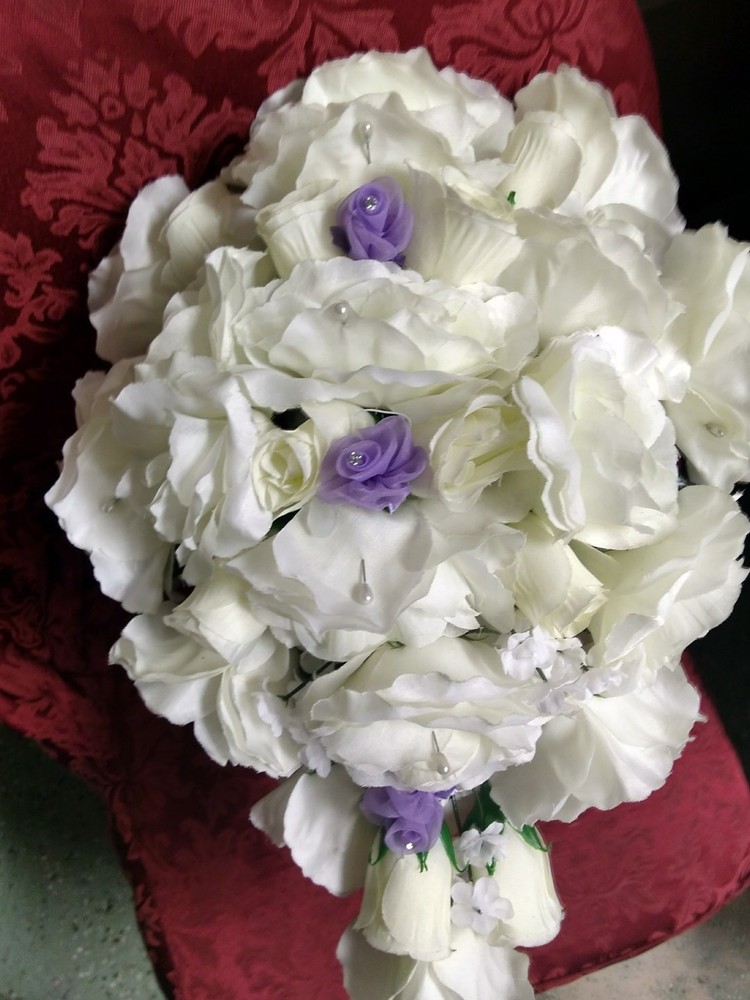 LARGE WEDDING BOUQUET IVORY & Lavender WITH BOUT OR ANY COLOR RUSH ORDER AVAIL