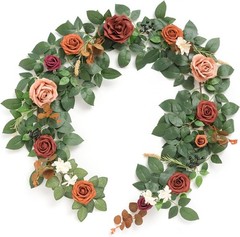 5FT Terracotta Artificial Flower Garland Rose Eucalyptus Leaves Fall Floral G…
