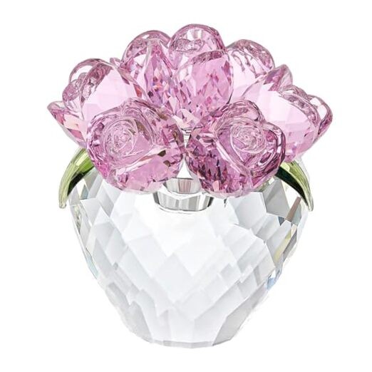 Crystal Flower Figurines- Glass Rose Home Decor – Flower Bouquet for Pink