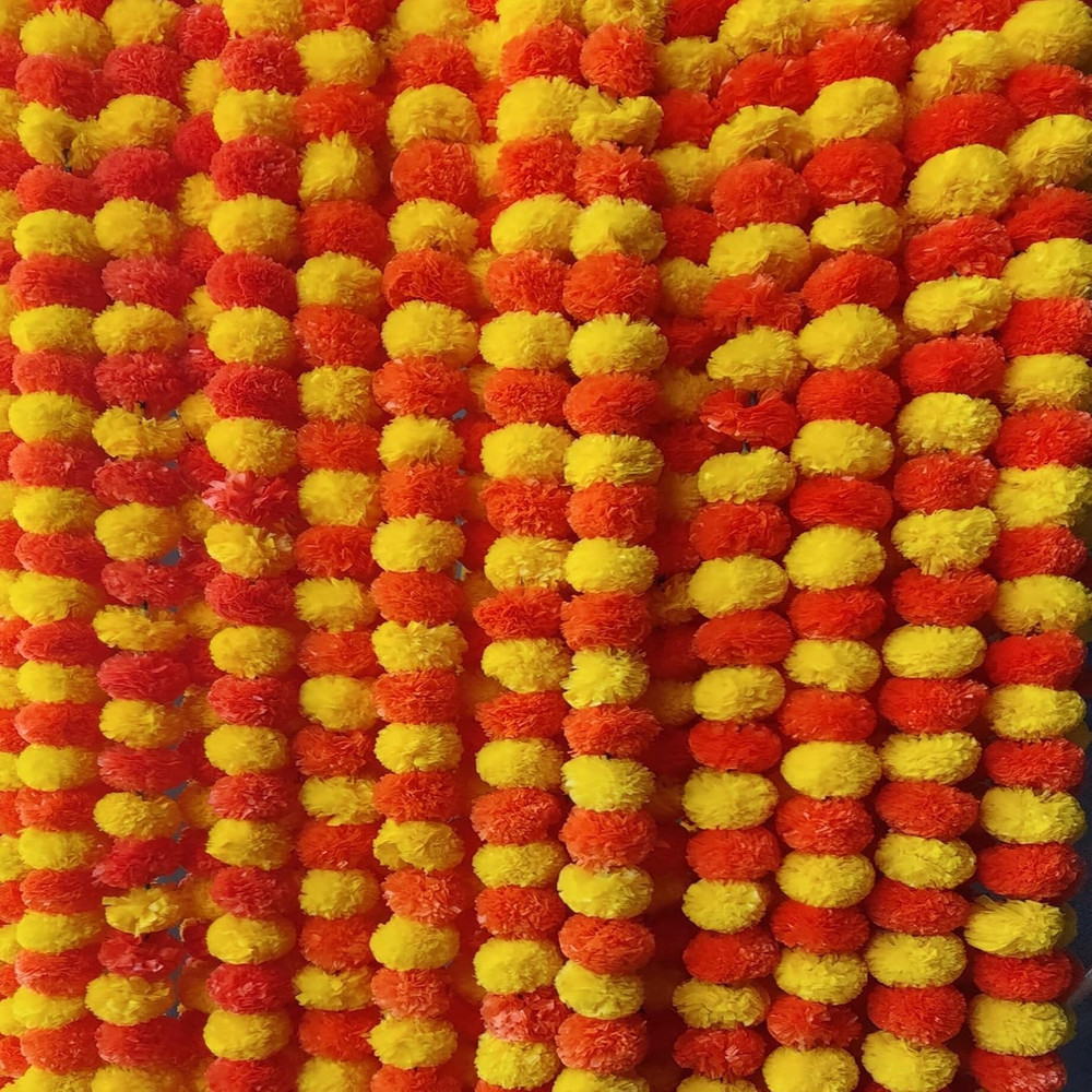5 PC – 5 Feet Marigold Garland |Indian/American Wedding Party Mantle Decoration,