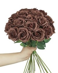 10pcs Fake Roses Artificial Silk Flowers Long Stems Bouquet for Mocha Brown