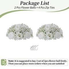 BLOSMON Fake Flowers Ball Wedding Centerpieces 10 Pcs White Rose Babys Breath…