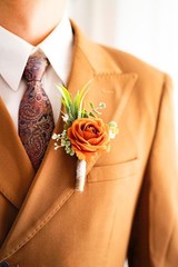Ansofi Burnt Orange Corsage and Boutonniere Set Artificial Rose Flower Wrist Cor