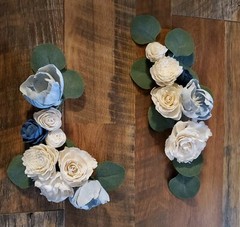 2PC Dusty Blue White Navy Wedding Cake Flower Garland Sola Wood Decor Decoration