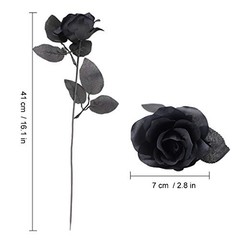 10pcs Black Roses Artificial Flowers, All Black Faux Fake Silk Rose Black