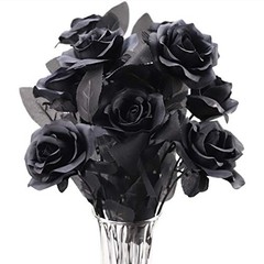 10pcs Black Roses Artificial Flowers, All Black Faux Fake Silk Rose Black