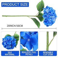 6 Pcs 20″ Silk Hydrangeas Flower, Hydrangea Artificial Flowers, White/Dark Blue