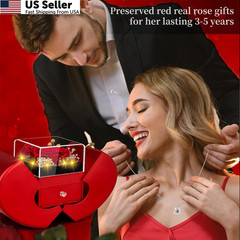 Lebana Preserved Red Real Rose with I Love You Necklace, Small, Red-Love