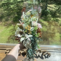 Beautiful Bridal Wedding Bouquet Budget Handmade Faux Flowers Pink Red Brown