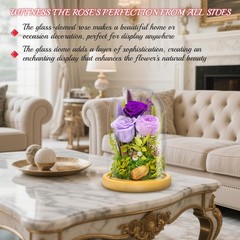 Forever Flowers Preserved Roses Prime Delivery For Women, Glass Dome Purple