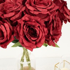 BURGUNDY 2 Bushes 17″ Premium Silk Roses Artificial FLOWERS Bouquets Party