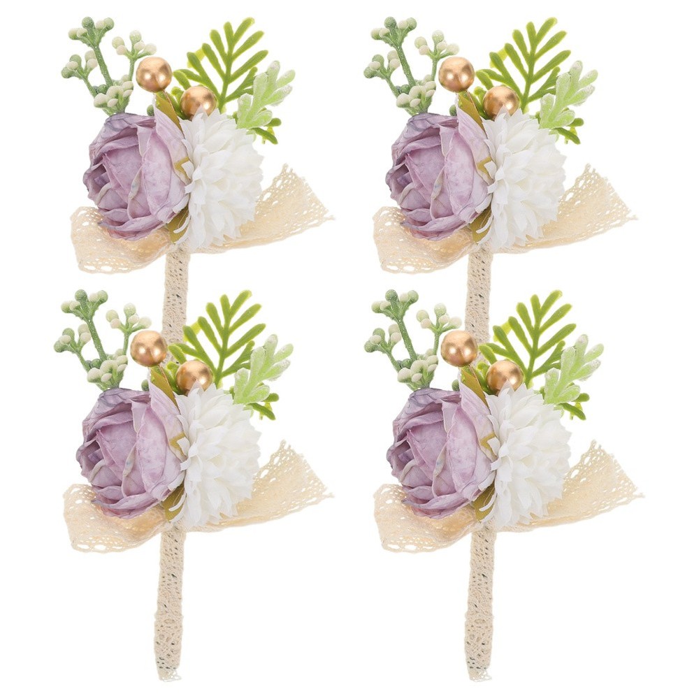 4 Pcs Groomsmen Boutonniere for Wedding Artificial Corsage Corsages