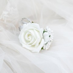 Artificial White Rose Boutonniere & Wrist Corsage Set – Lightweight & Stylish