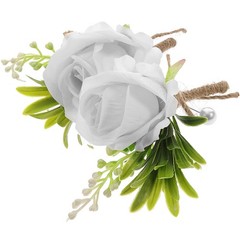 2Pcs Reusable Wedding Boutonniere Set Artificial Rose for Groom and Bride White