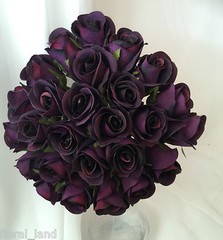 Silk Artificial Eggplant Aubergine Purple Rose Roses Wedding Bouquet flowers