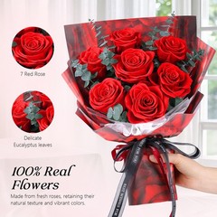 Preserved Flowers Bouquet 7 Roses – Red Real Rose & for Delivery,
