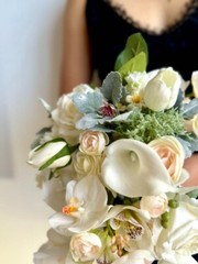 Ivory & White Wedding waterfall Bouquet – artificial real touch lily and orchid
